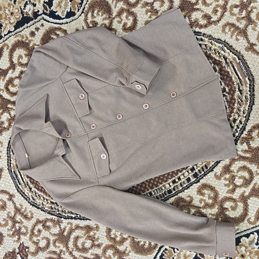70s Leisure Suit Jacket Polyester Button Up Shirt Retro 1970 Dagger Collar